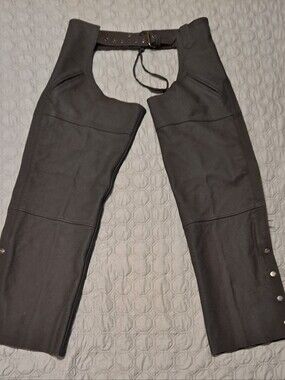 Street & Steel Mens Black Leather Riding Chaps Pants Size L
